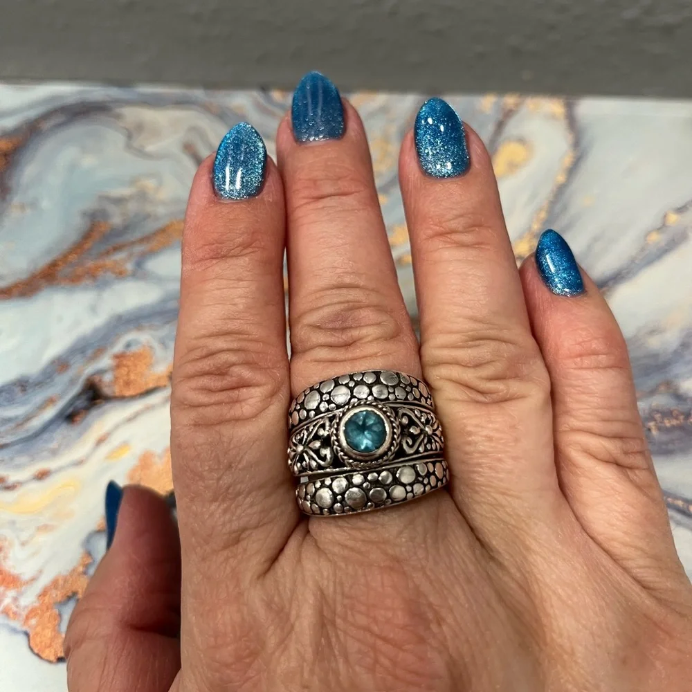 Sarda Sterling Silver and Blue Topaz 3 Ring set, size 9